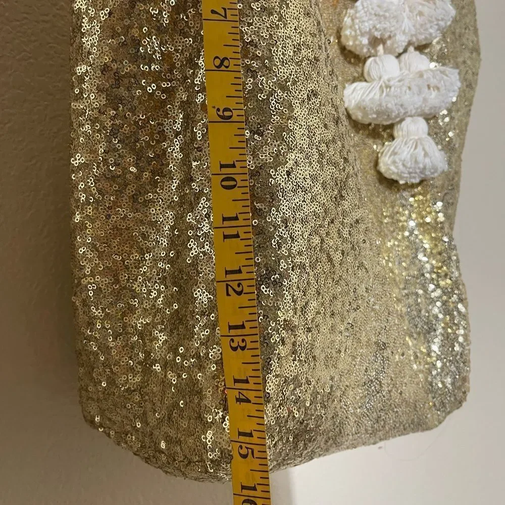 Anthropologie JadeTribe Gold Sequin Tote with Cream Tassels - Picture 8 of 8